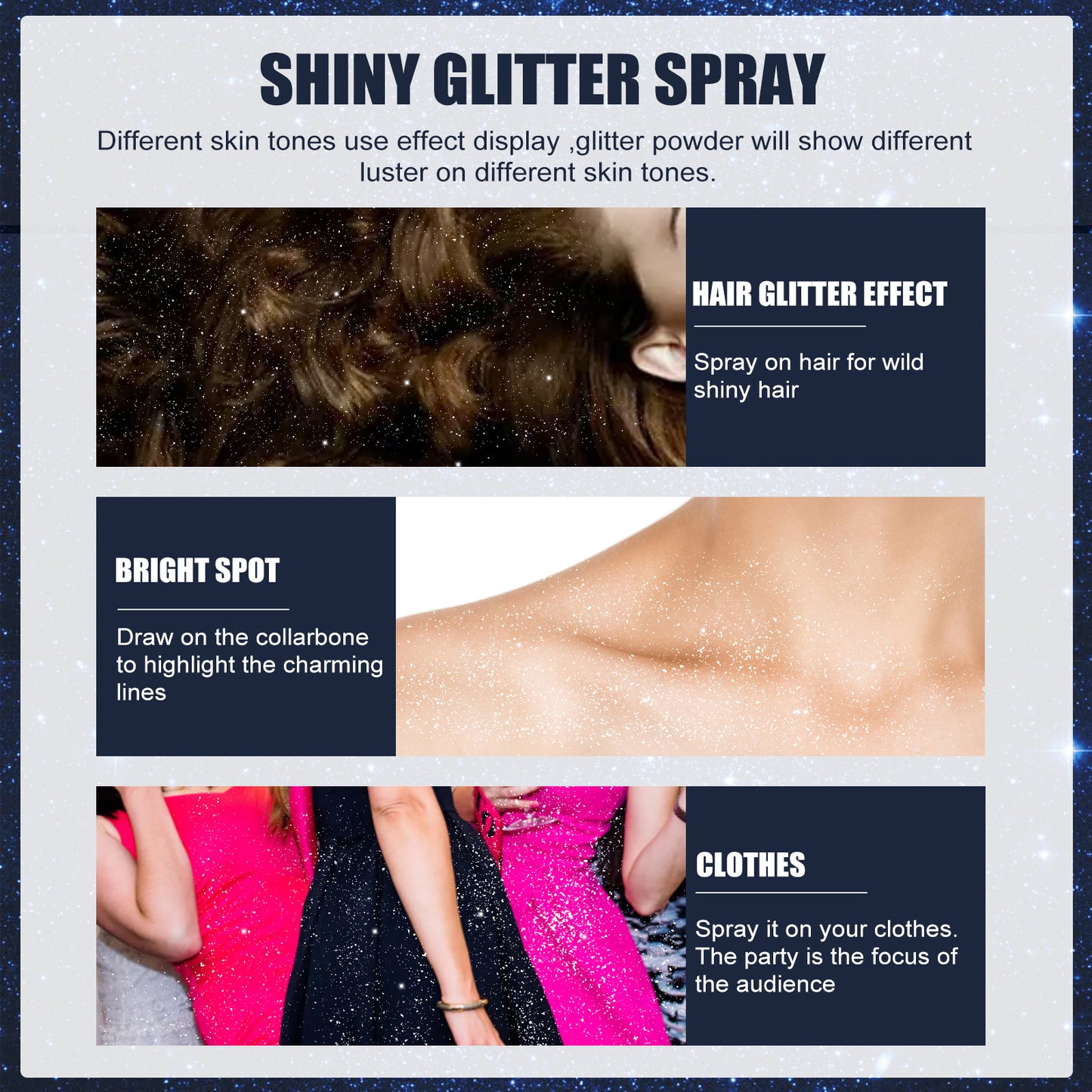 Glitter Spray for Body, Hair & Clothes - 60ML Shimmer Effect