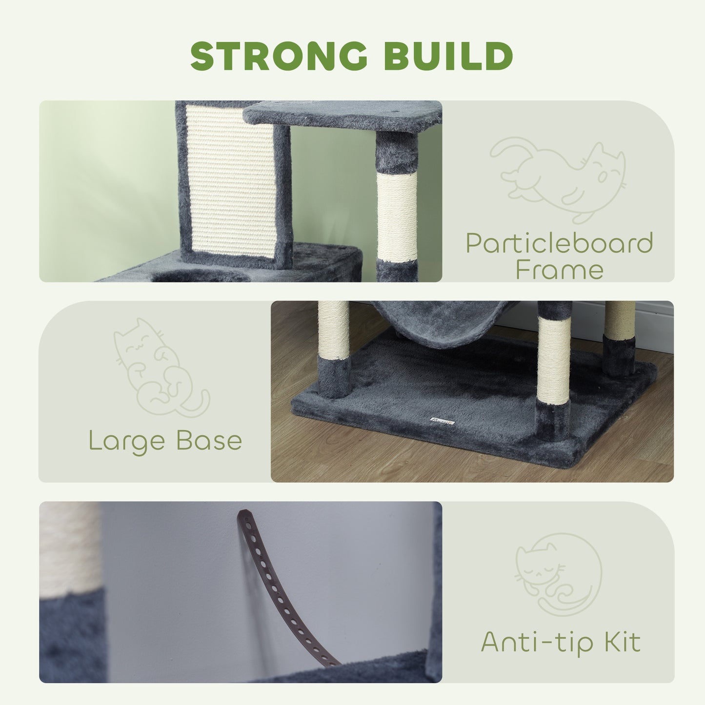 Large Cat Tree Tower with Scratch Posts, Condos, Hammocks & Toys - Gray