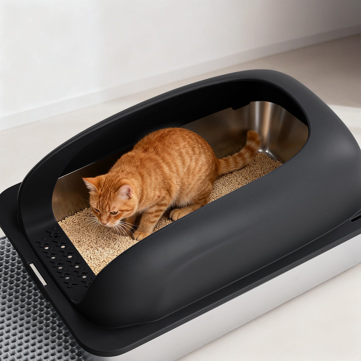 Large Stainless Steel Cat Litter Box with Lid, Odor-Free, Easy to Clean, Includes Scoop & Mat