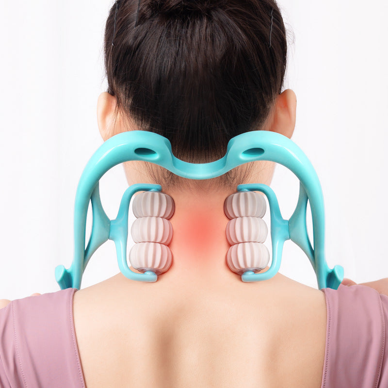 Manual 6-Roller Cervical Neck Massager - Deep Tissue Trigger Point Relief
