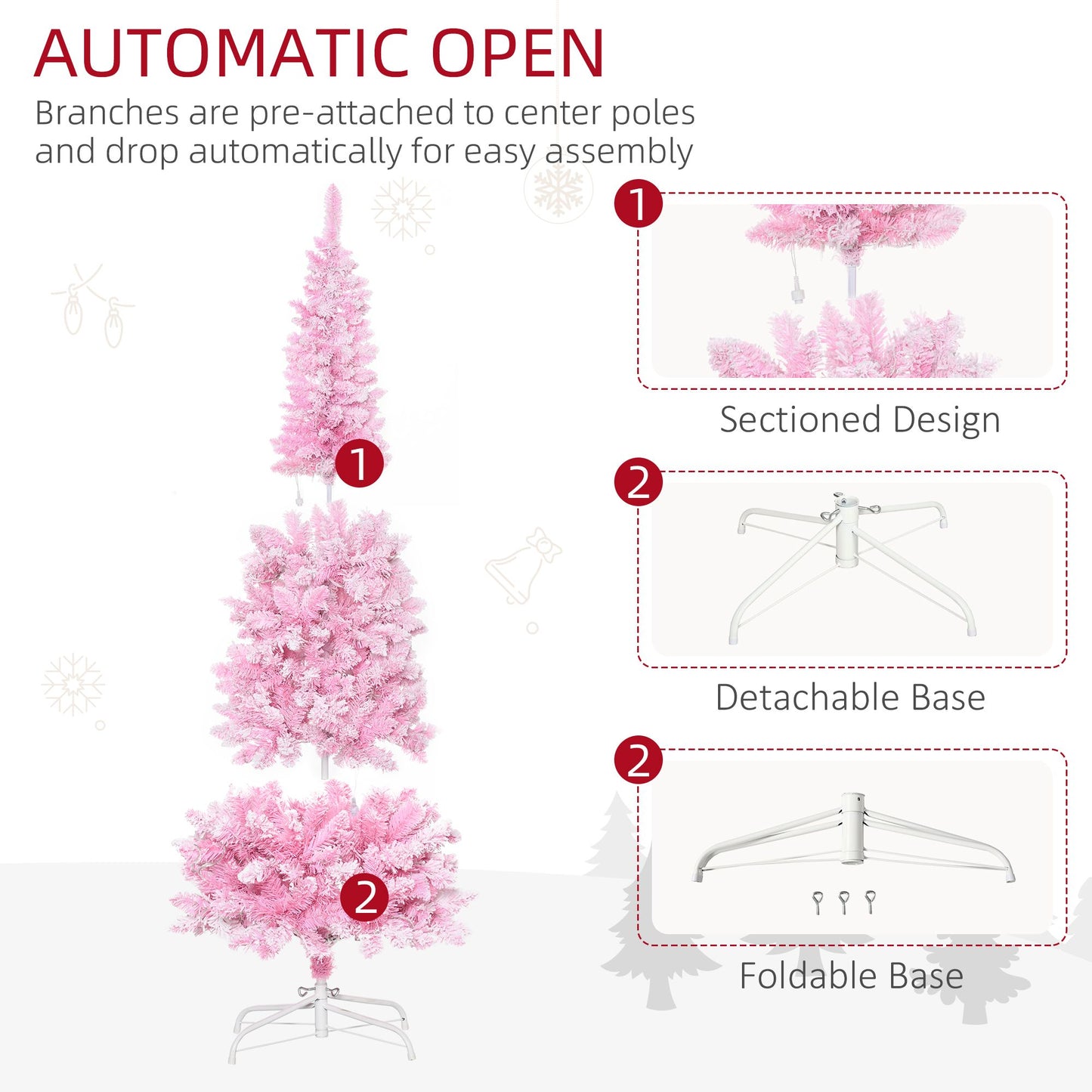 6 Foot Pink Snow Flocked Artificial Christmas Tree - Prelit with LED Lights