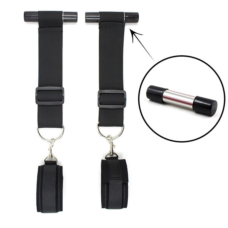 Adult Fun Handcuffs and Nylon Door Hanger Set - Black