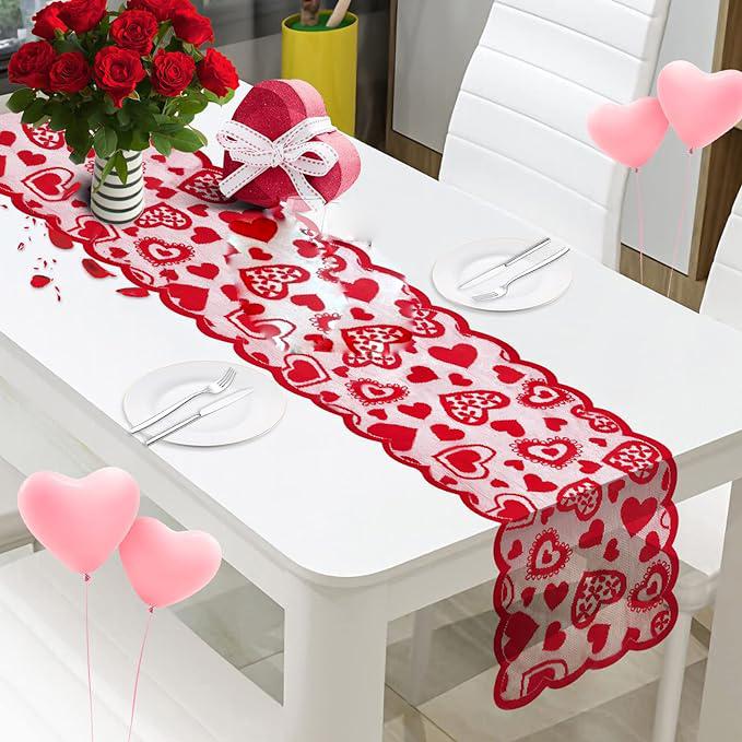 Lace Heart-Shaped Table Runner - 1 Piece, 13x72 Inches