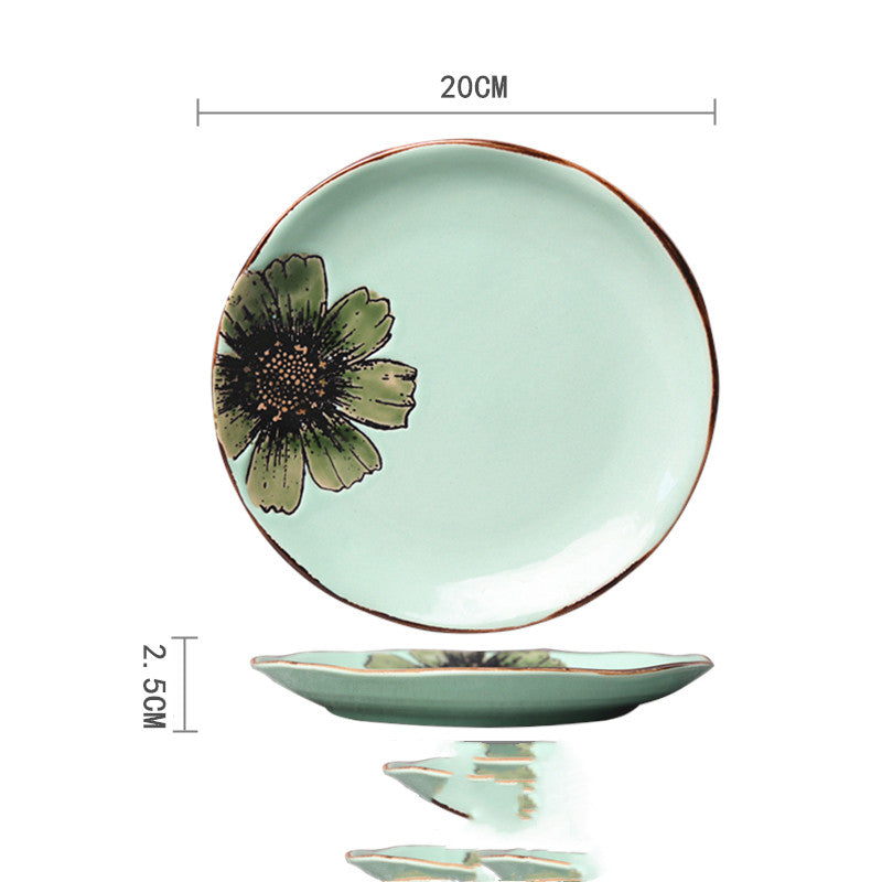 Ceramic Hand-Painted Western Style Breakfast Plate 8 Inch Microwave Safe