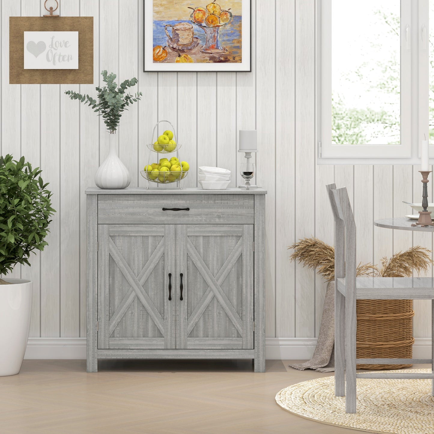 Farmhouse Sideboard Cabinet with Barn Doors - Stone Gray
