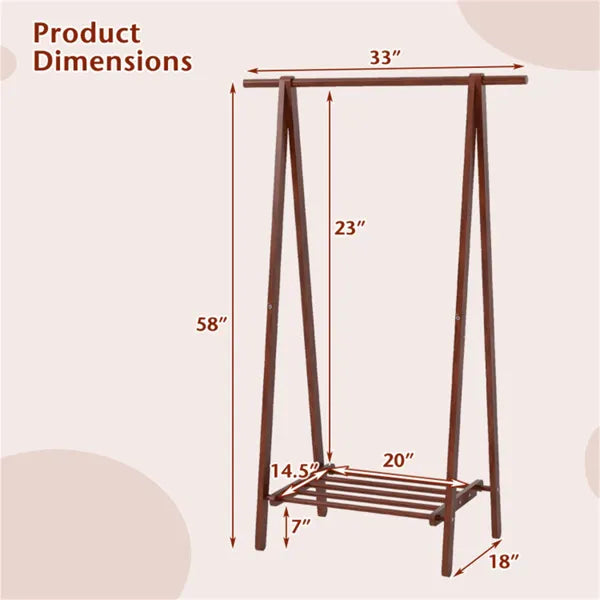 Folding Coat Rack - Solid Rubber Wood A-Frame with Shelf
