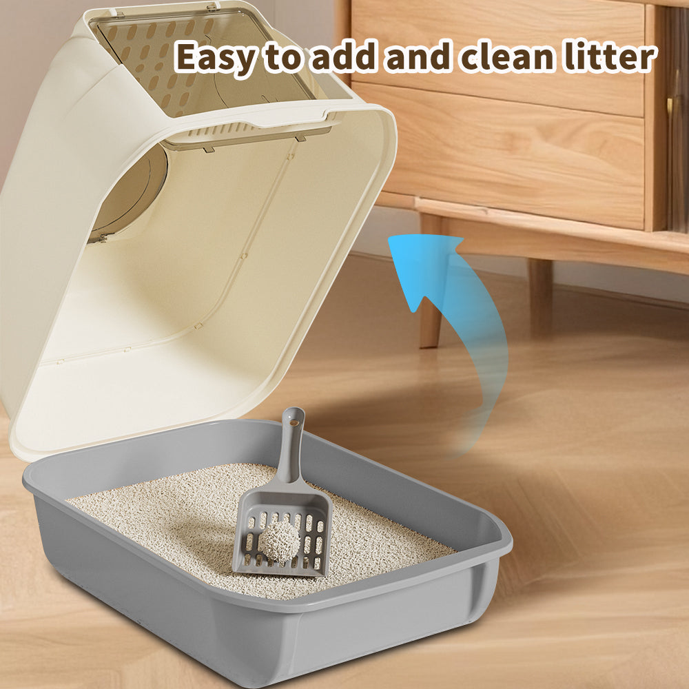 Large Fully Enclosed Cat Litter Box with Flip Door & Odor Lock, Grey