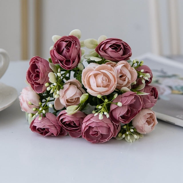 Simulation Nordic Rose Small Tea Buds Bouquet - Decorative Silk Flowers for Home & Garden