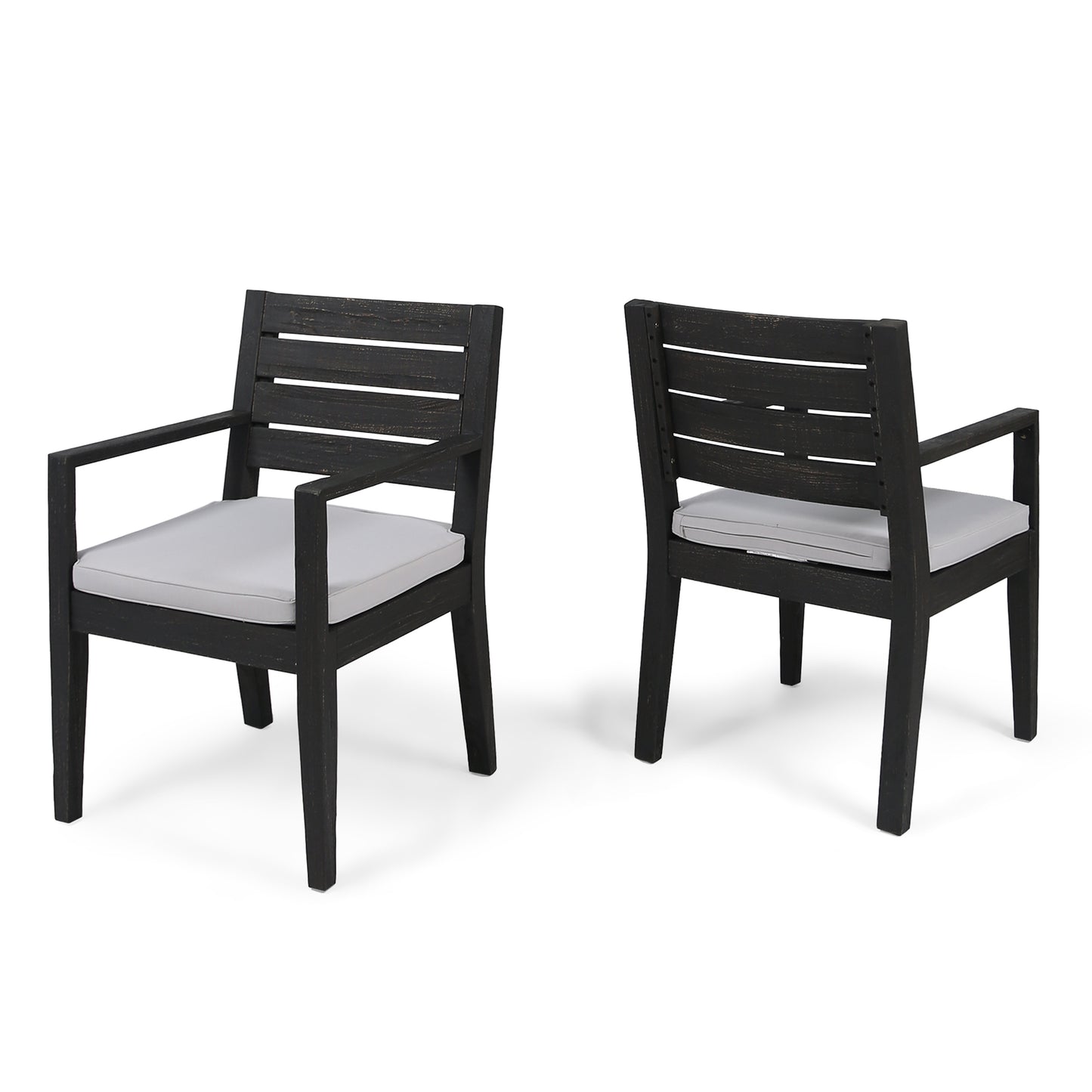 Outdoor Dining Chair Set of 2 - Dark Grey with Light Grey Cushion