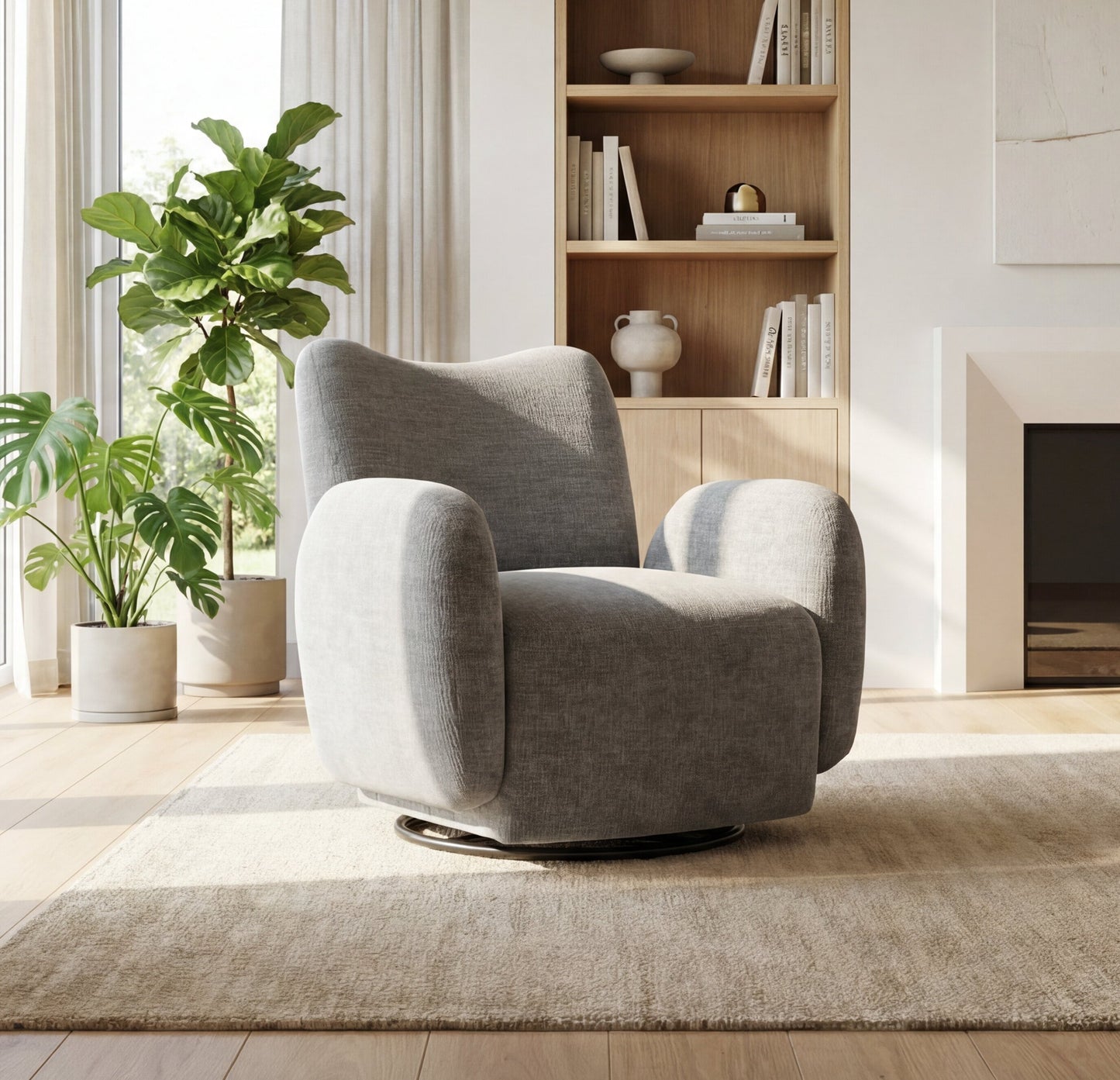 360° Swivel Accent Chair - Dark Grey Chenille Fabric