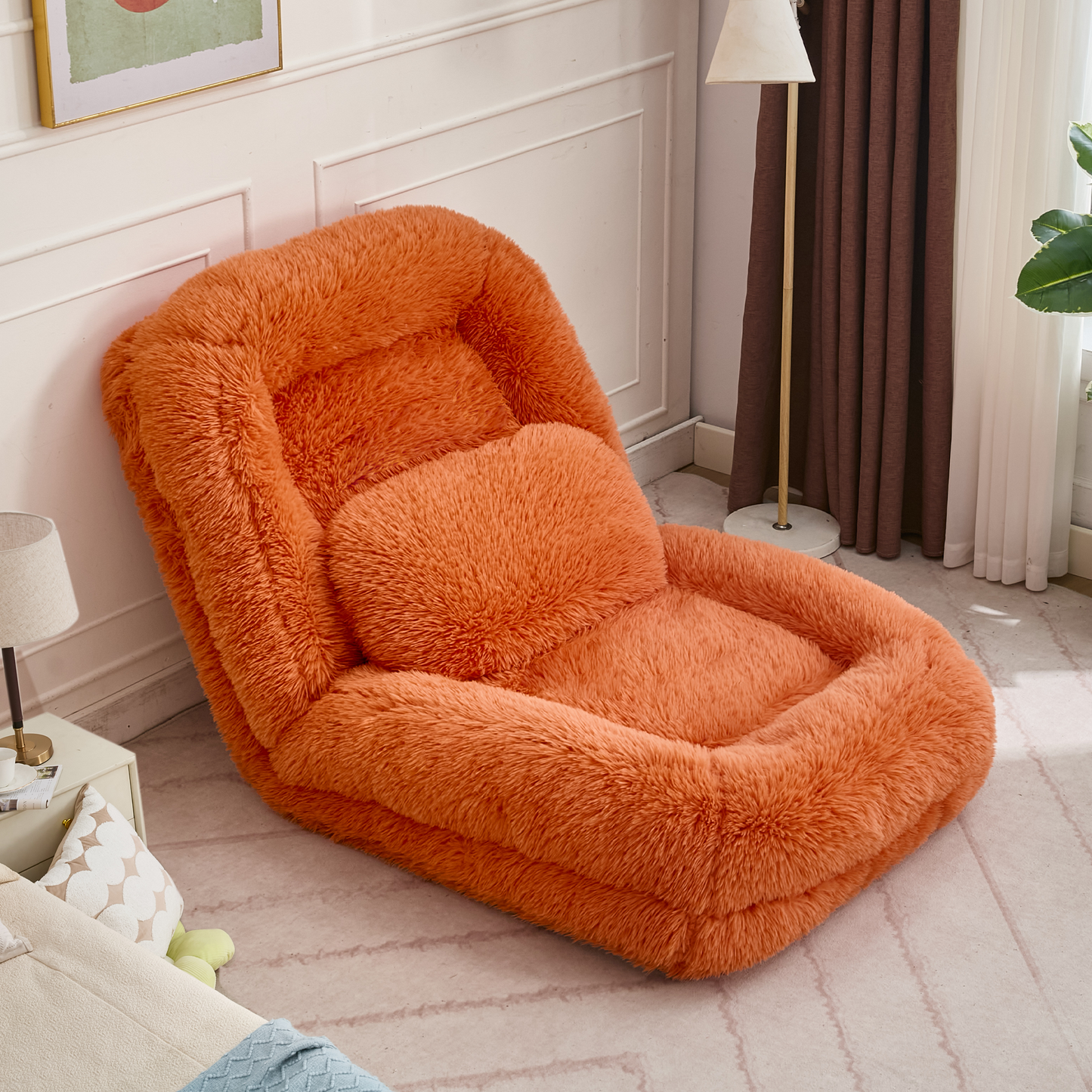 Adjustable Human Dog Bed & Lazy Sofa - Orange Plush Fabric