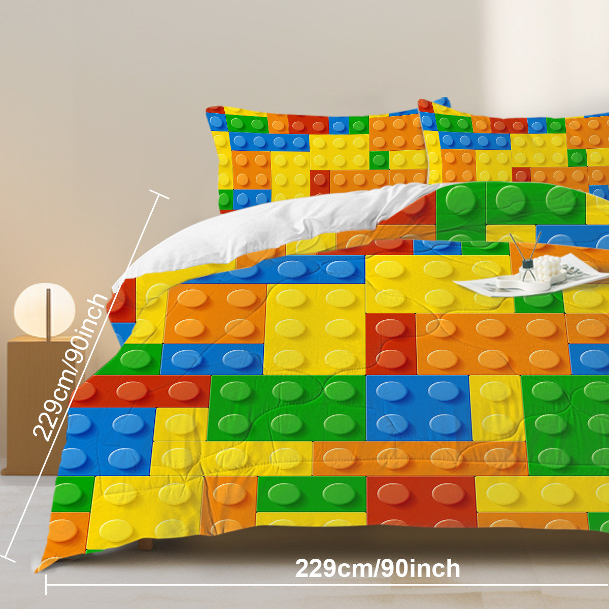 Colorful Building Blocks Comforter Set - 3 Piece Bedding Set
