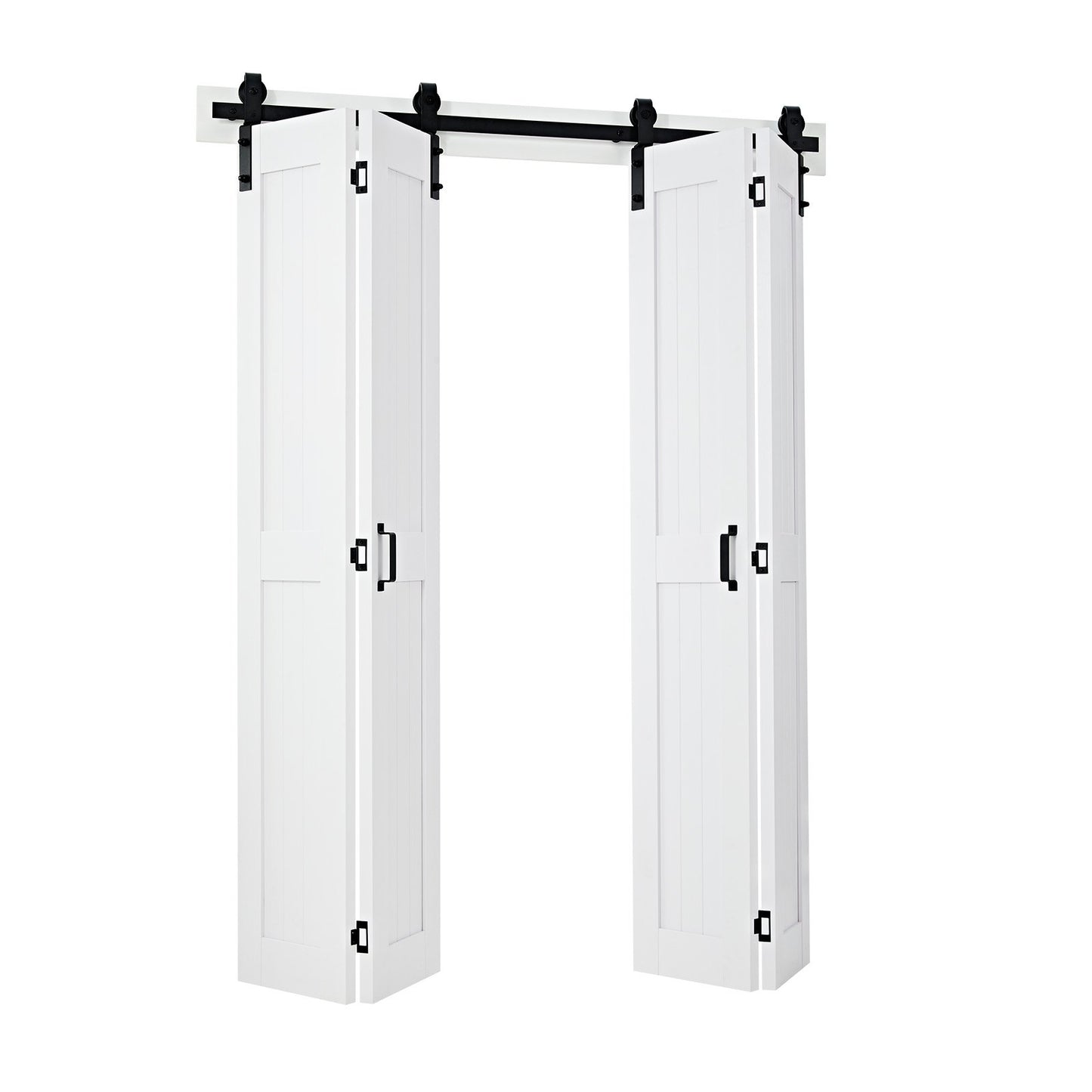 Bifold Barn Door 60x84 White MDF Sliding Closet Door with Hardware Kit