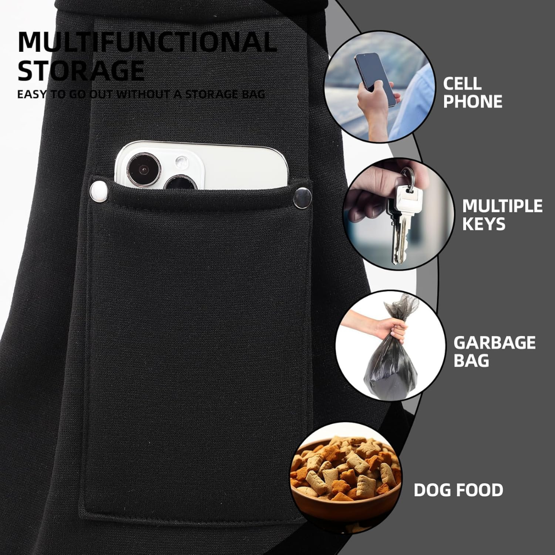 Reversible Dog Carrier Sling with Storage Pocket for Small Pets