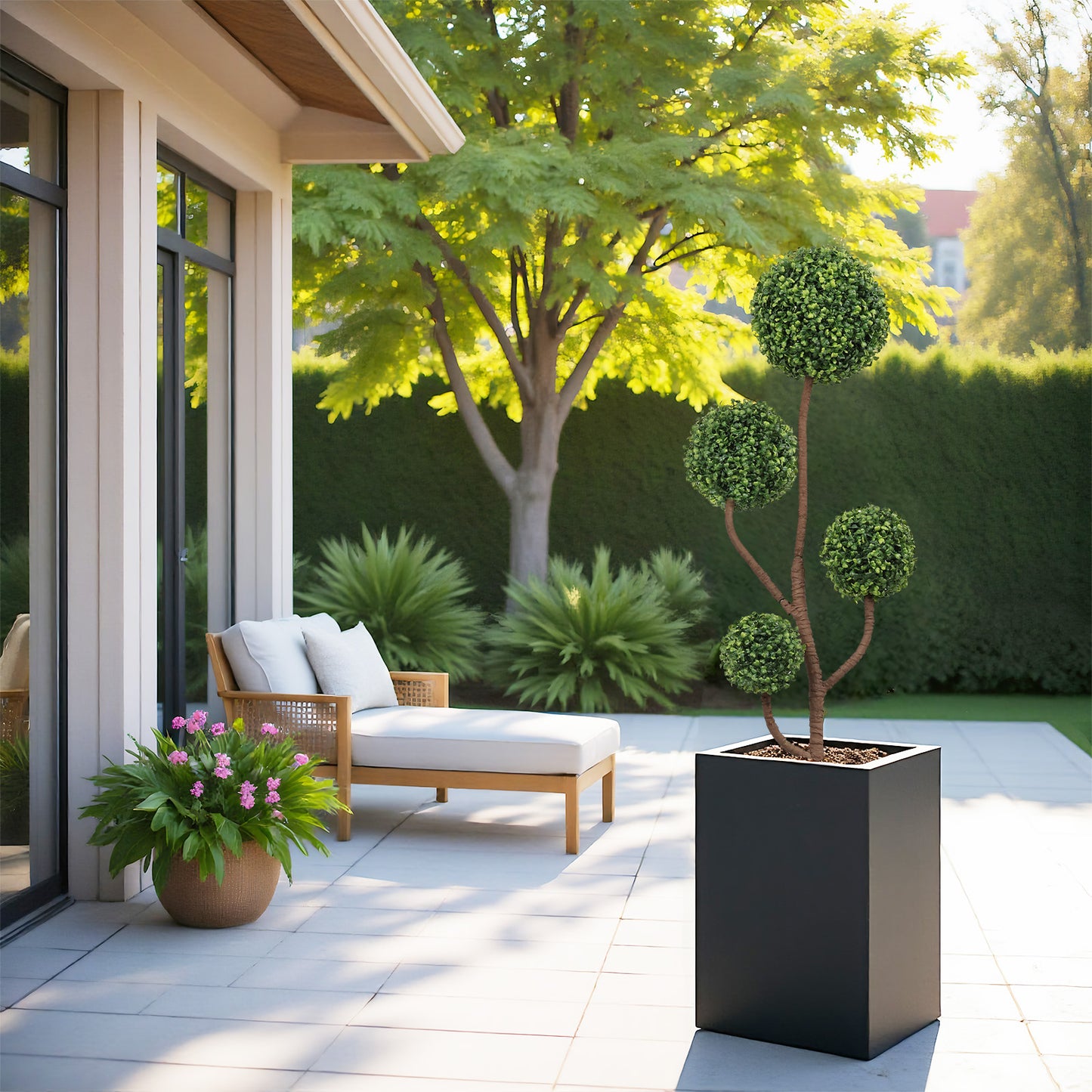 4FT Tall Artificial Boxwood Topiary Tree - Faux Green Plant