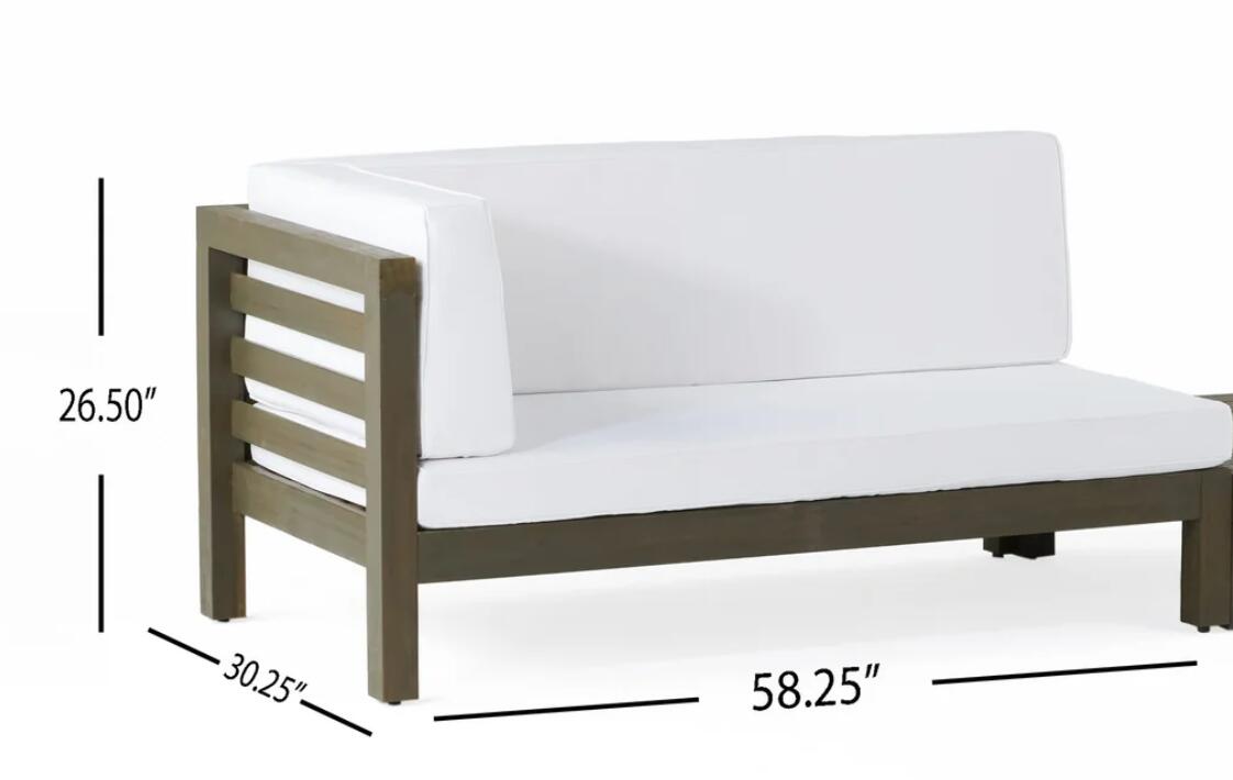 Oana Right Corner Bench and Coffee Table Set - White Acacia Wood