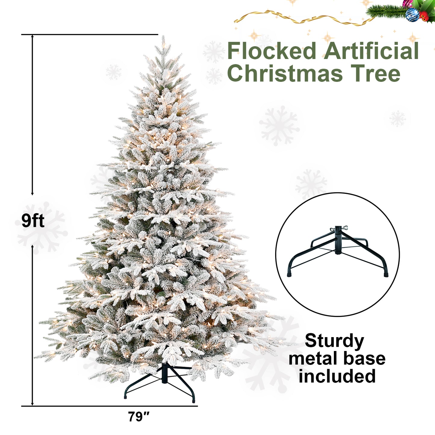 Christmas Tree with Lights - PE/PVC Flocking, Multiple Heights