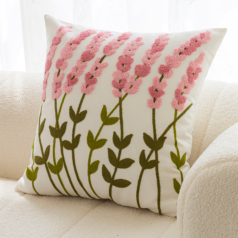 Flower Embroidery Pillow Cover - Decorative Cushion Cover for Living Room
