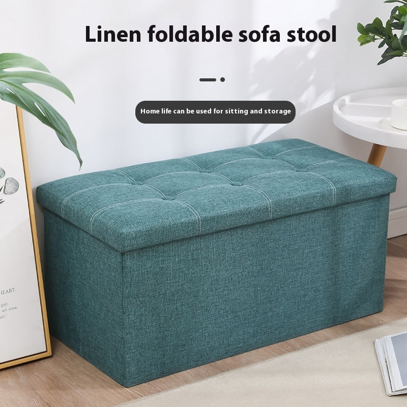 Foldable Shoe Storage Bench with Cotton Linen Upholstery - Multi-Color