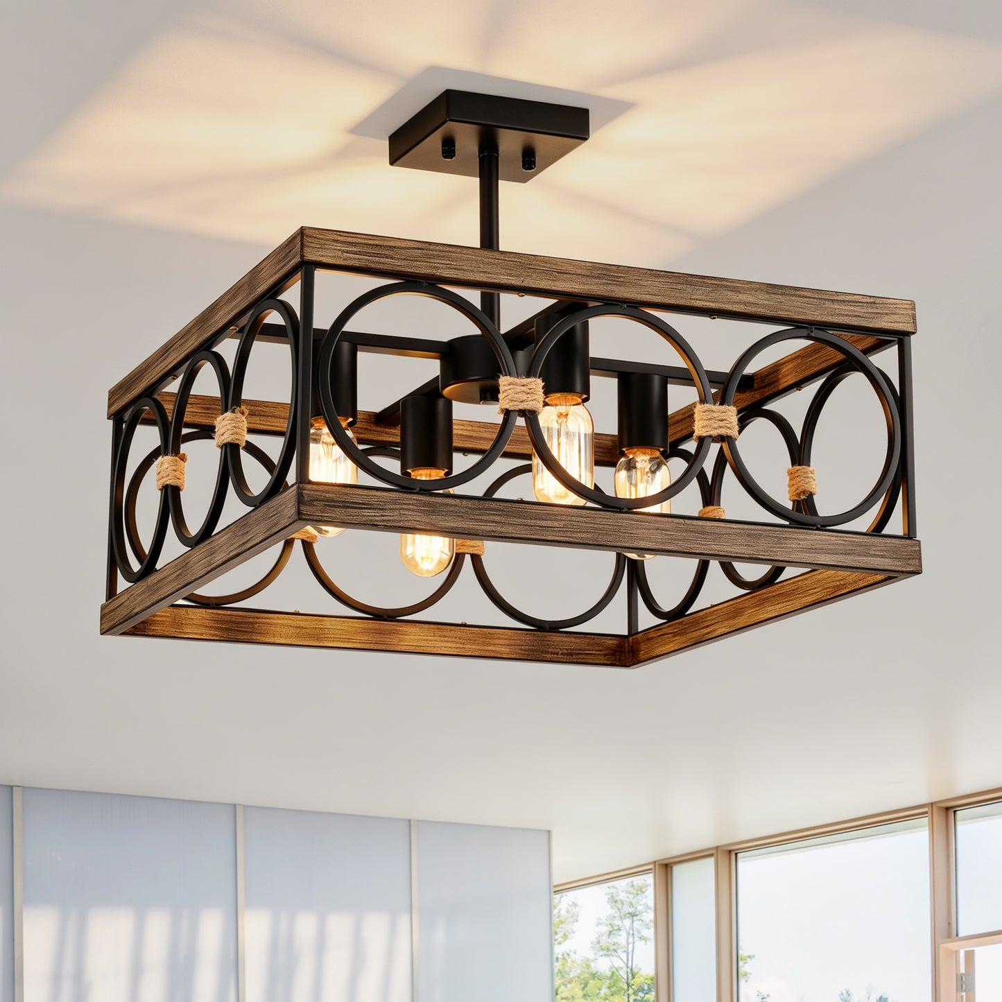 4-Light Matte Black Kitchen Island Ceiling Light Fixture