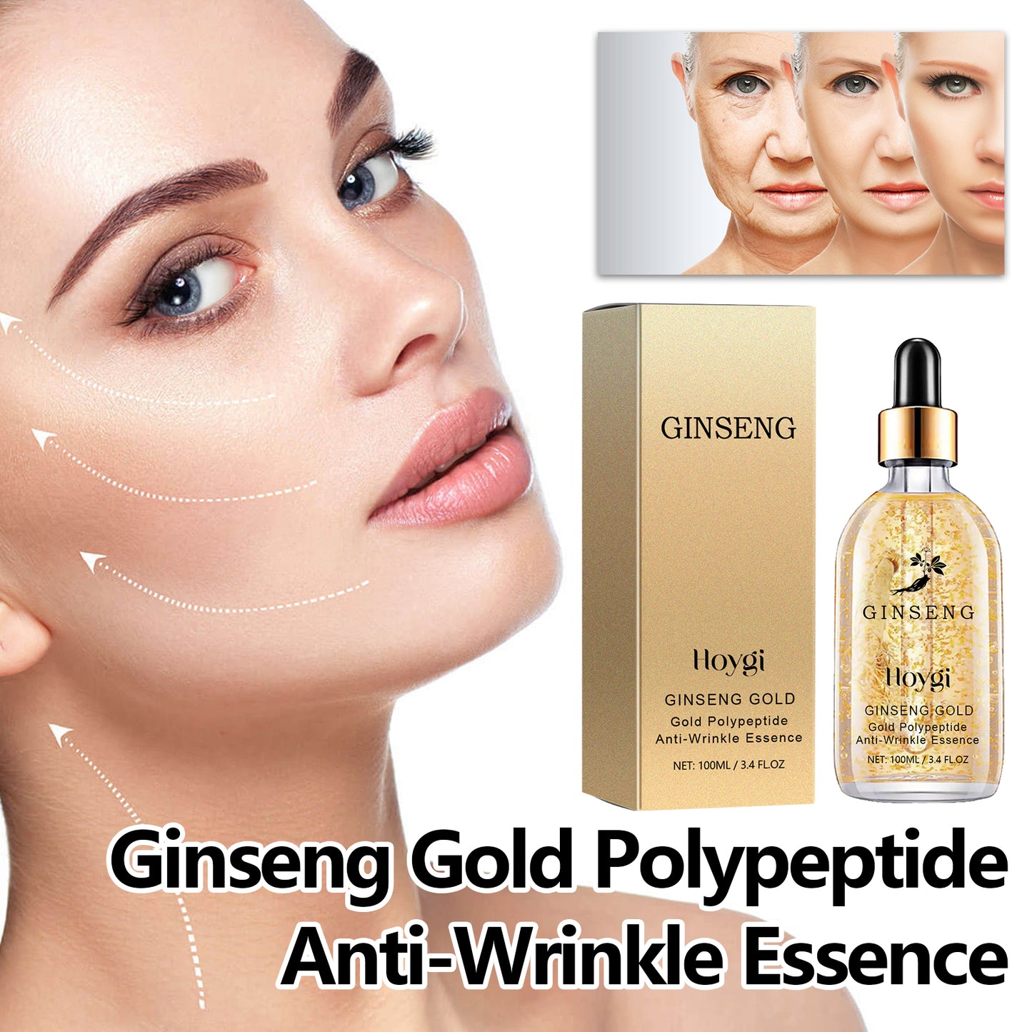 Ginseng Gold Polypeptide Anti-Wrinkle Essence - 100ml Moisturizing Serum
