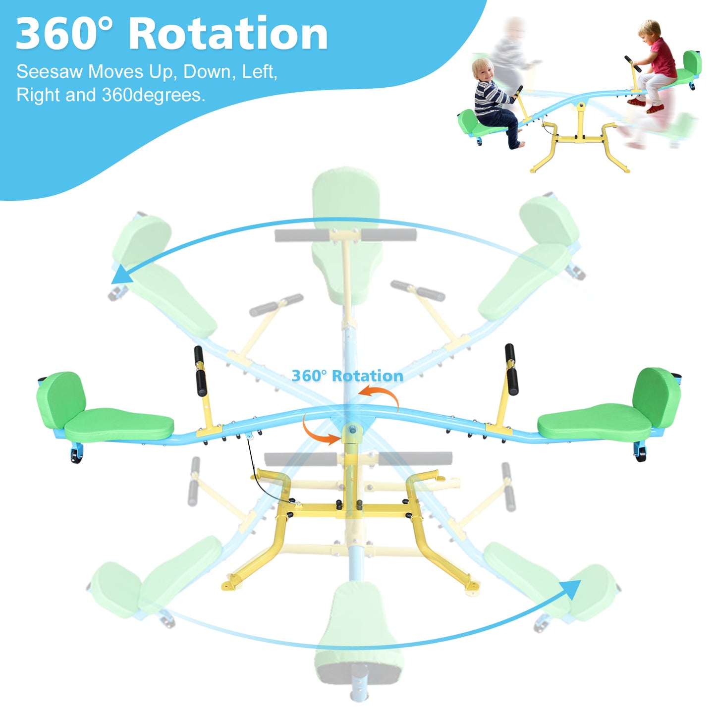 Children's 360° Rotating Seesaw with Backrest - Multicolor
