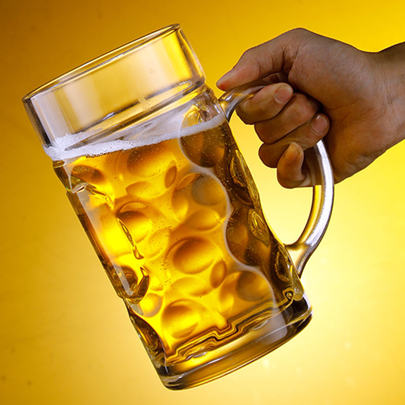 Large Capacity Glass Beer Mug with Handle - 600ML & 1200ML Options