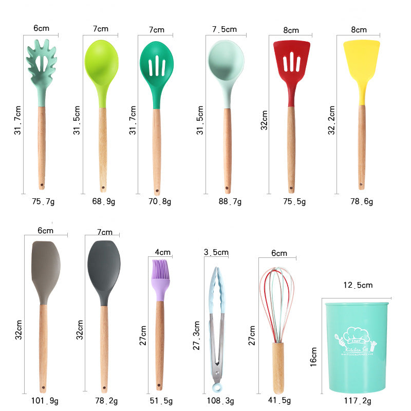 Silicone Kitchenware Set with Storage Buckets and Utensils