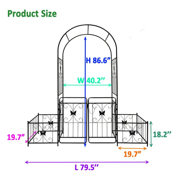 Metal Garden Arch with Gate for Climbing Plants - 79.5" x 86.6"
