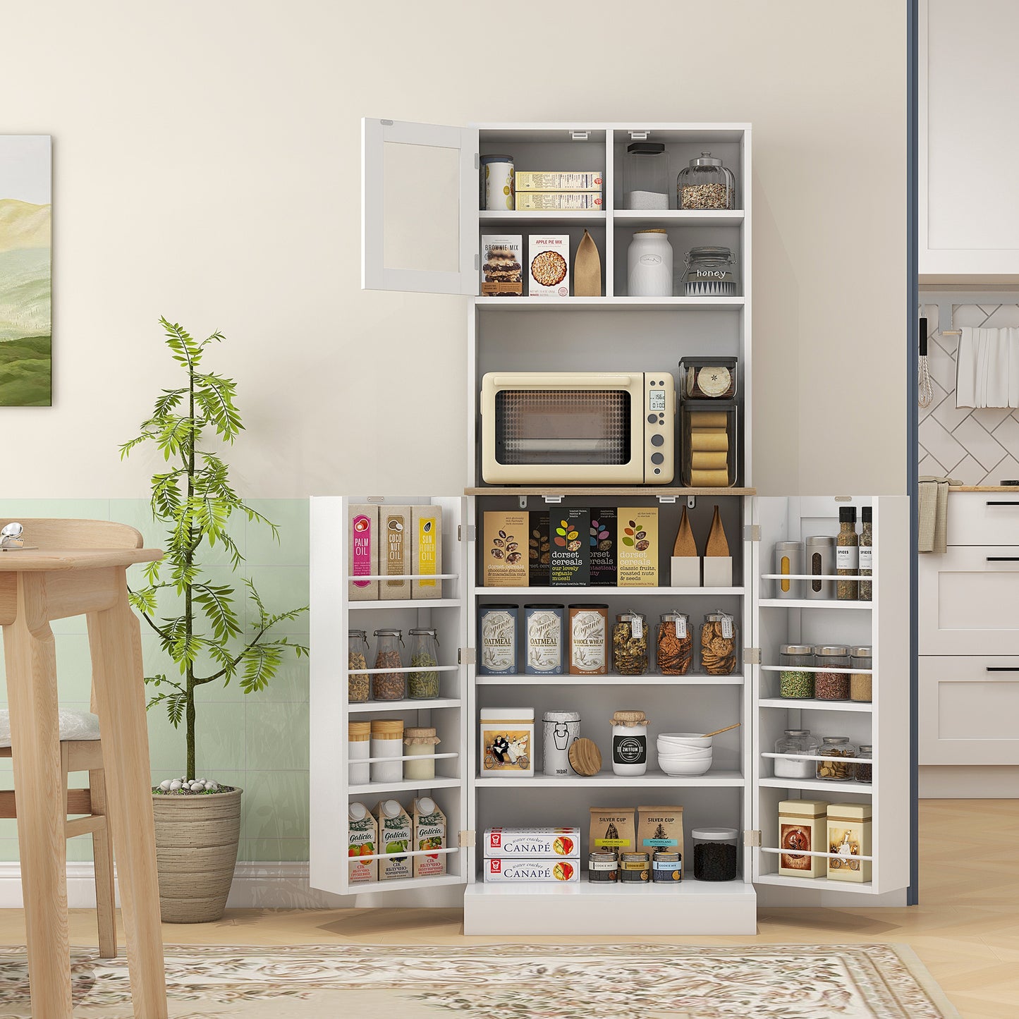 66.5" Tall Kitchen Pantry Cabinet with Adjustable Shelves - White