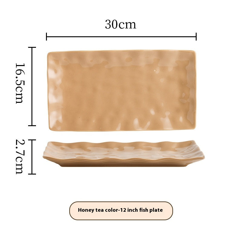Cream Style Household Fish Platter - Long Porcelain Dinner Plate for Kitchen
