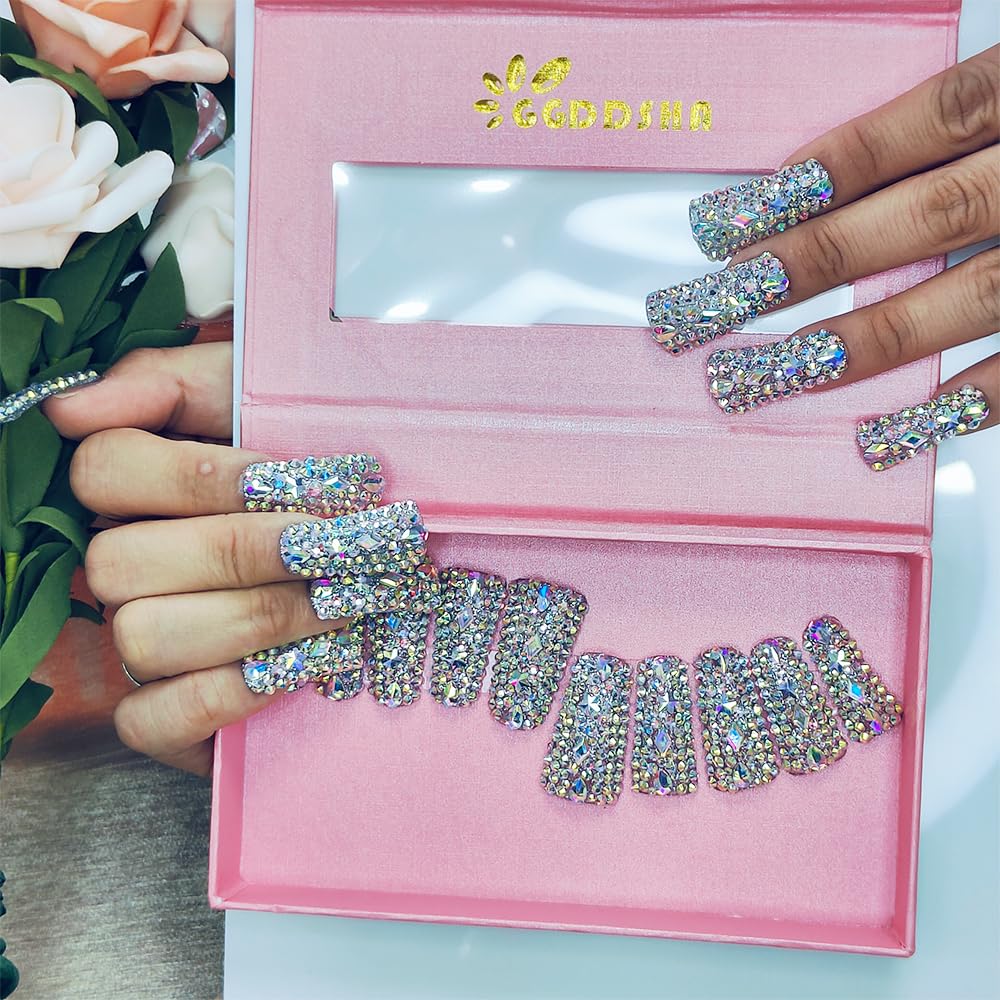 Reusable Acrylic Duck Nails - Handmade 3D Crystal Press-On Fake Nails