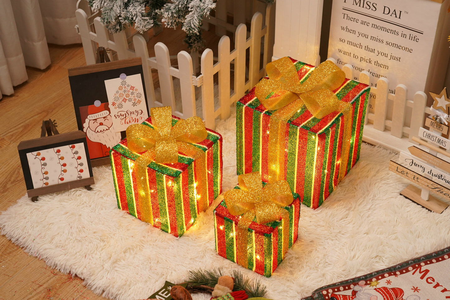 Remote Control Christmas Gift Box Lights - Holiday Decorative LED Set