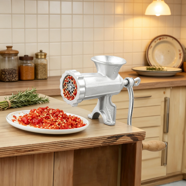 Manual Meat Grinder with Steel Clamp, 1 Blade & 2 Plates, Sausage Tubes for Beef & Vegetables