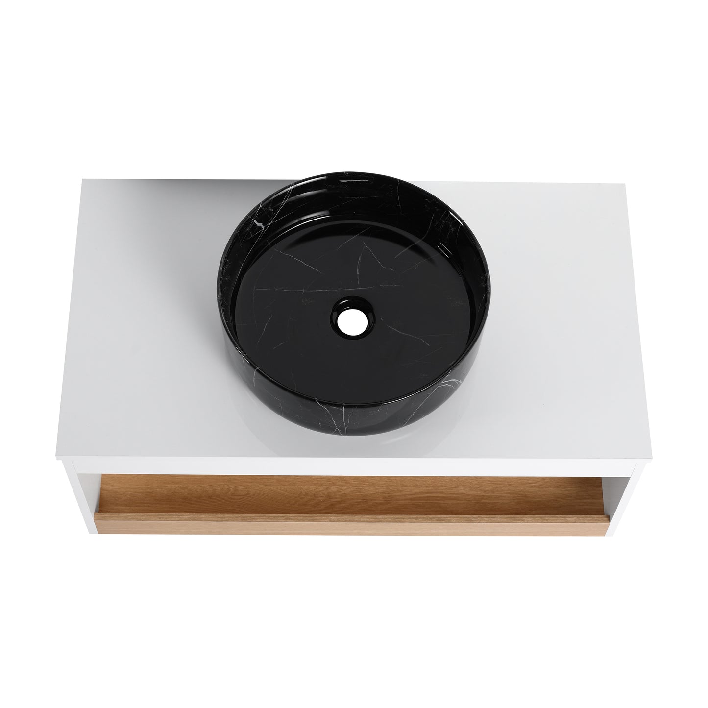 36" Wall-Mounted Bathroom Vanity with Black Marble Sink
