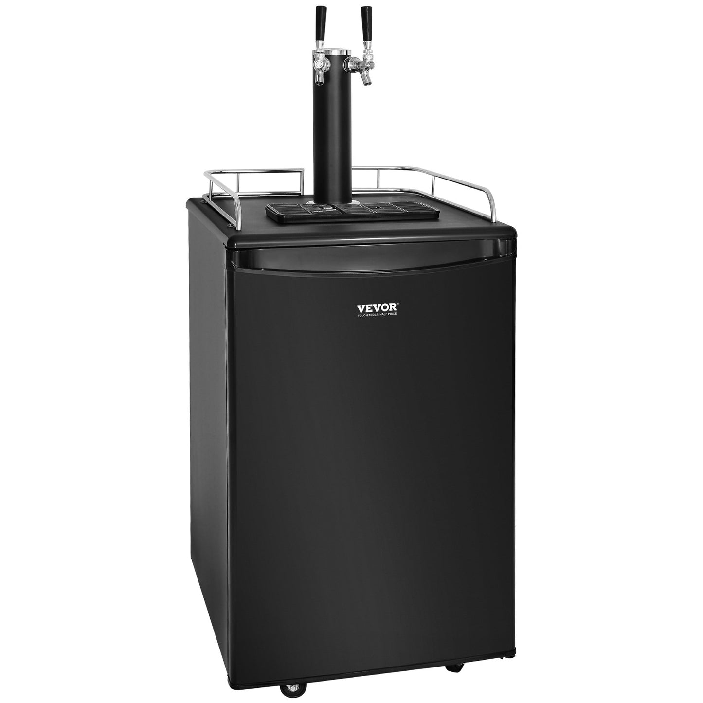 Dual Tap Beer Kegerator Dispenser with Shelves and CO2 Cylinder - Black