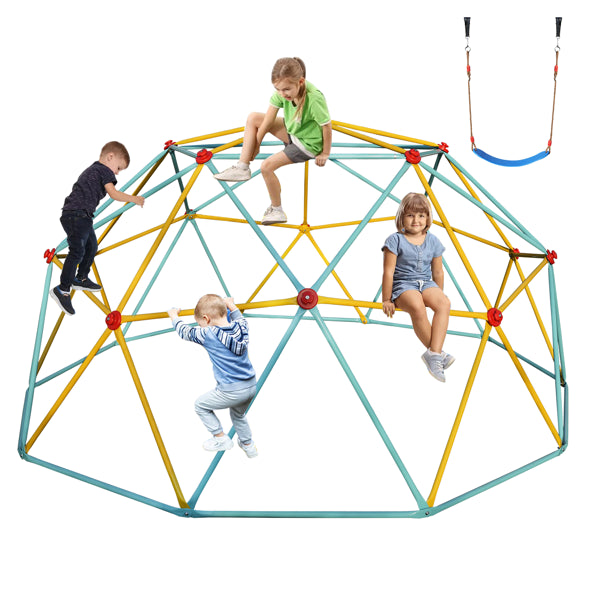 10FT Climbing Dome for Kids - Blue Jungle Gym with Swing