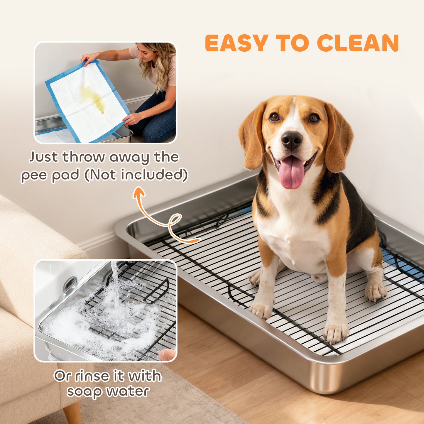 Stainless Steel Dog Potty Tray for Small & Medium Dogs, Indoor Outdoor Use