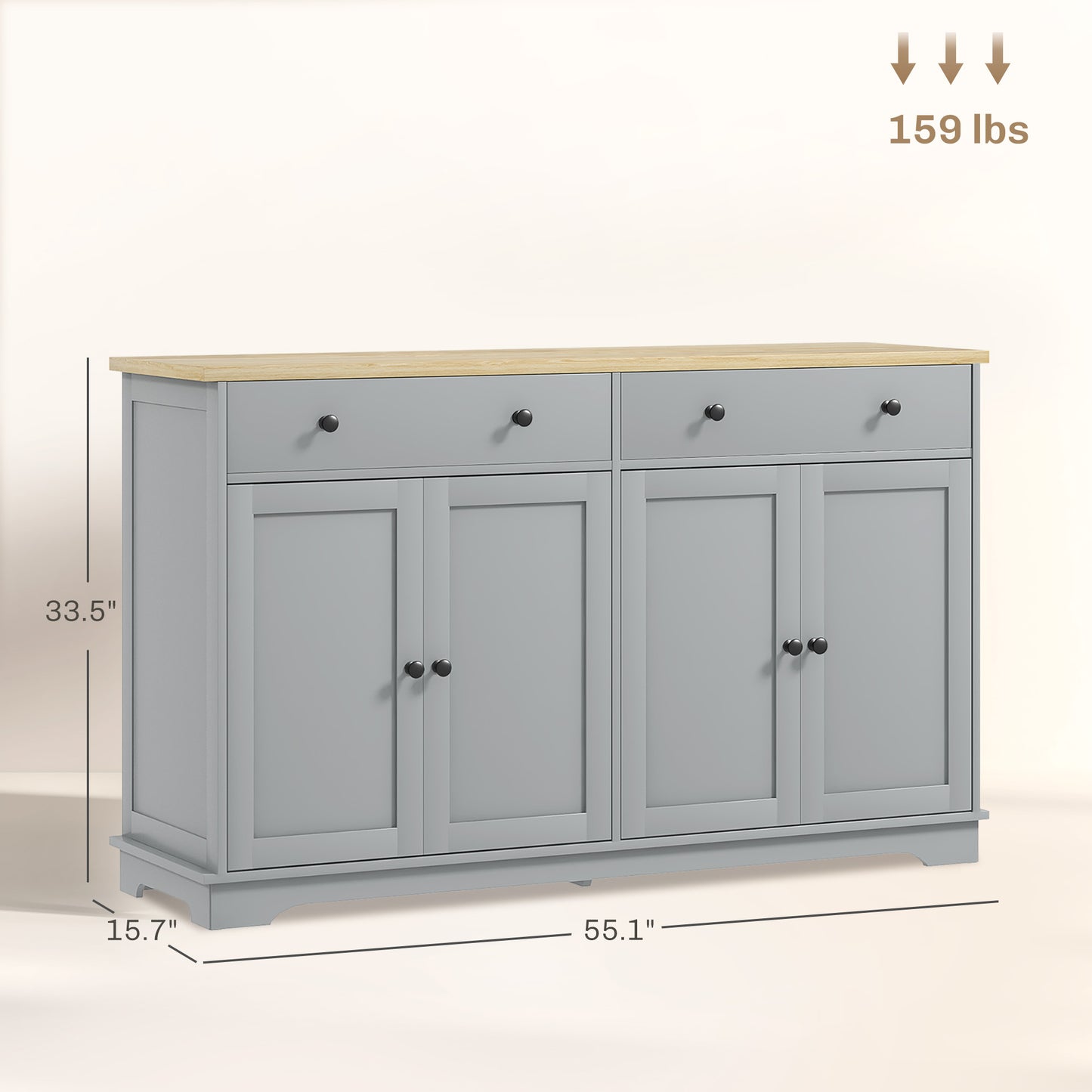 Modern Sideboard Buffet Cabinet with Storage Drawers - Gray