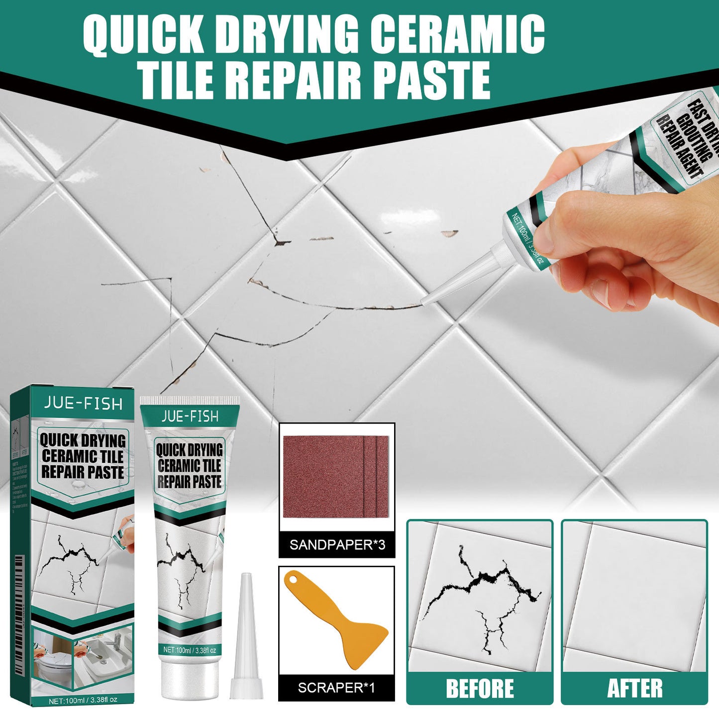 Marble Tile & Bathtub Crack Repair Adhesive 100ml - Quick-Drying