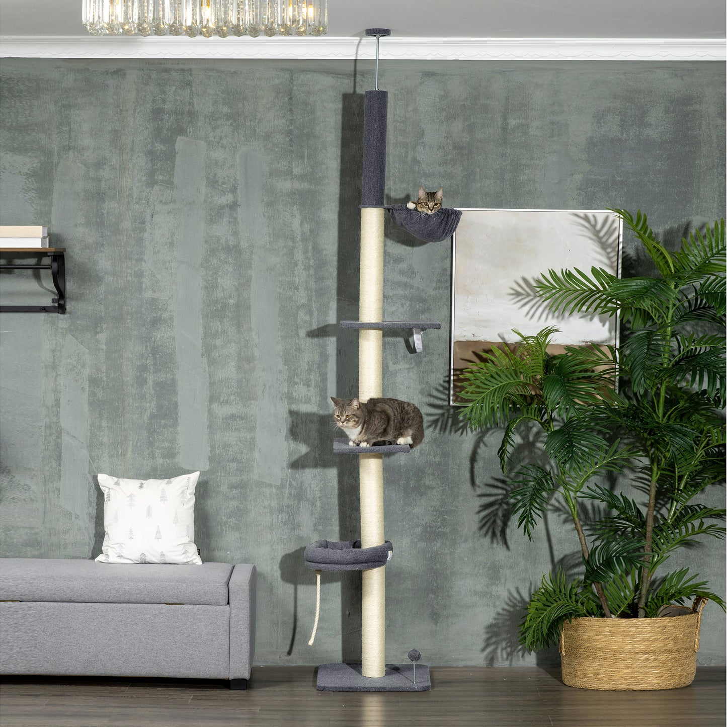 Adjustable 5-Tier Cat Tree with Cozy Bed, Hammock & Scratching Posts - Dark Gray & Cream