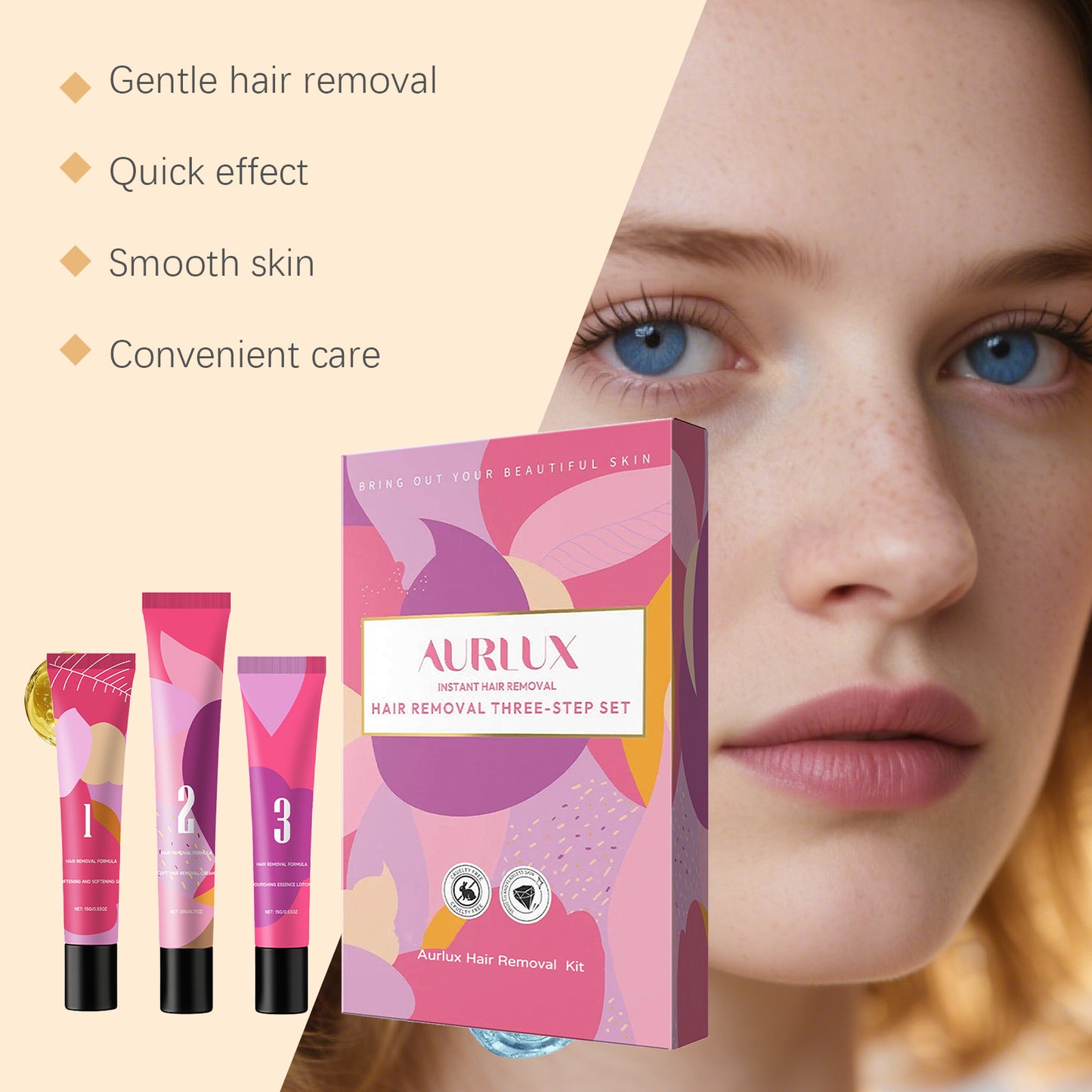 Hair Removal Kit with Gel, Cream & Lotion - Gentle Skin Care Set
