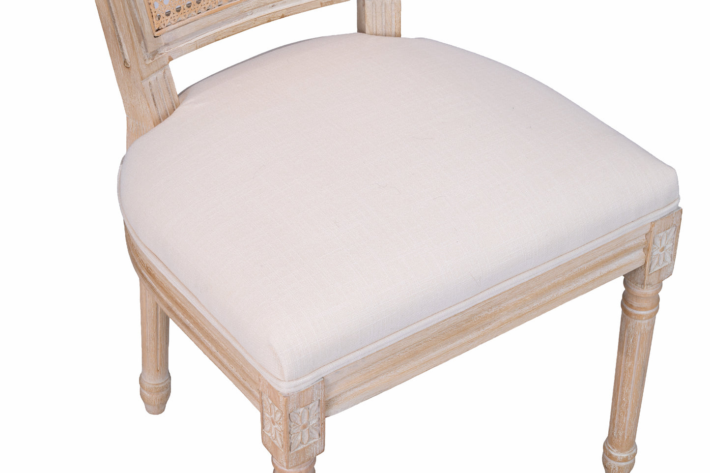 French Country Dining Chairs Set of 2 - Upholstered Rattan Back
