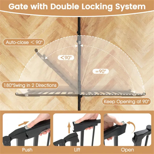 Expandable Baby & Pet Safety Gate 34.5-154 Inches, 270° Rotatable Barrier Black