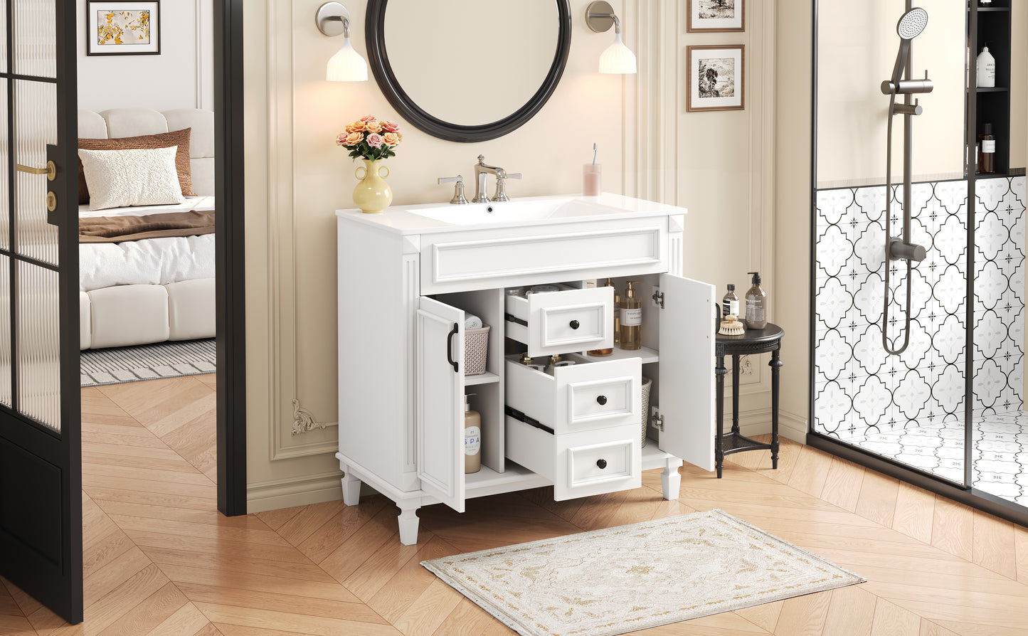 36-Inch Modern Bathroom Vanity with Sink & Storage Cabinet - White