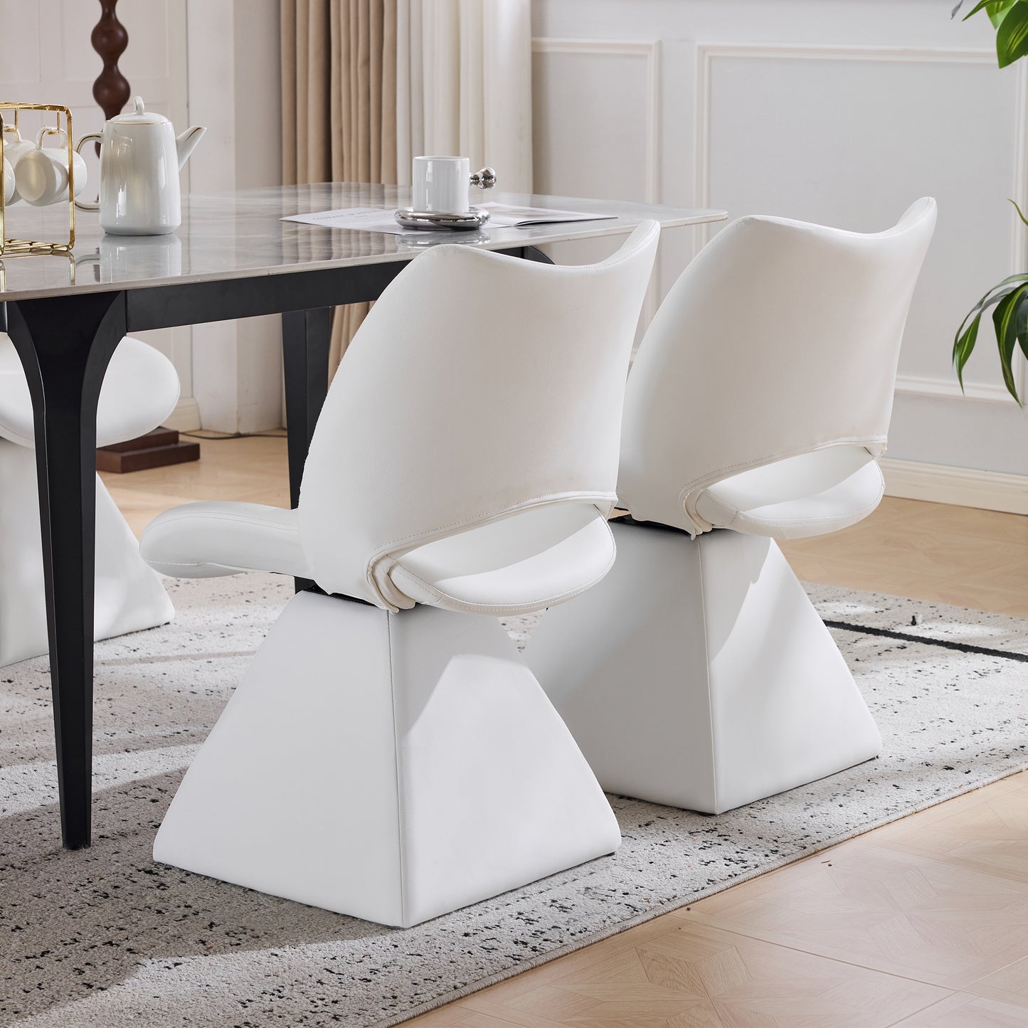 White Swivel Dining Chair - Modern High-Back Design