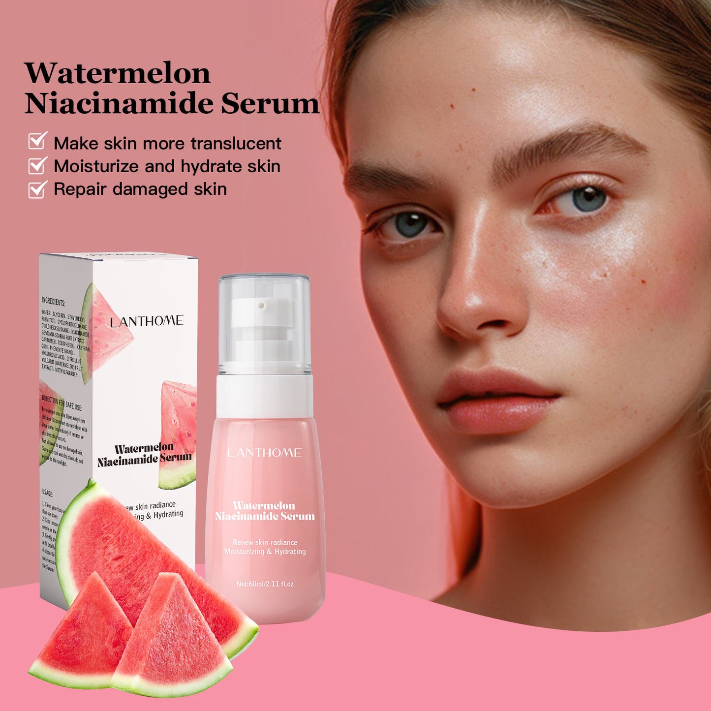 Watermelon Facial Essence with Nicotinamide 60ml – Brightening Skin Care Serum