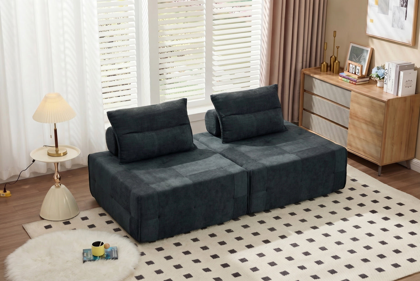 Deep Seat Modular Sectional Sofa with Adjustable Backrest - Black