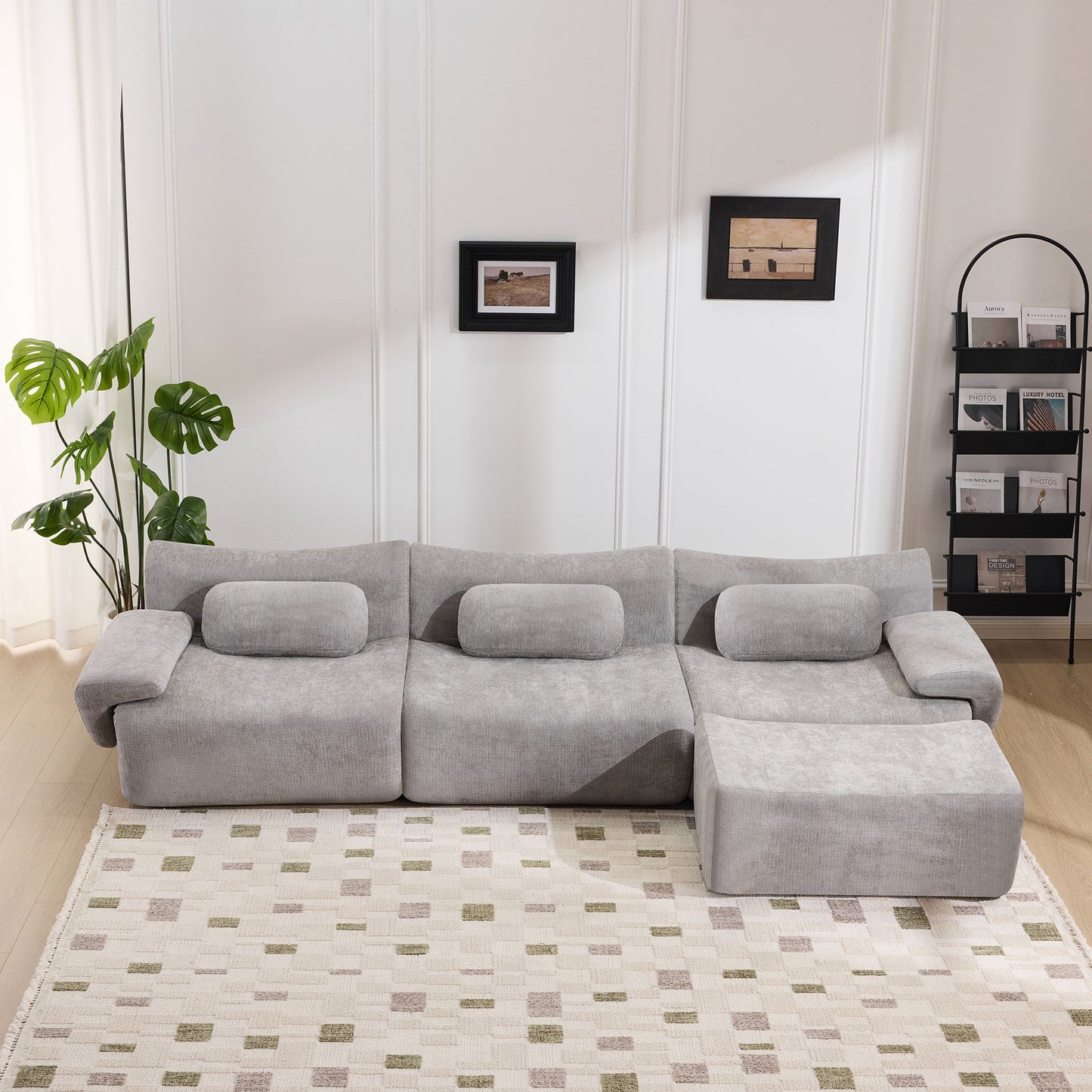 Modular Chenille Armchair with 3 Pillows - Extra-Large Grey Sofa