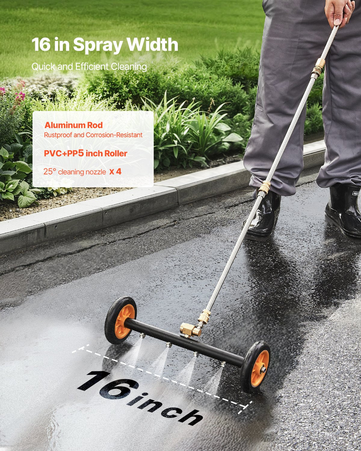 16-Inch Pressure Washer Undercarriage Cleaner with 2 Wheels & Extended Wands